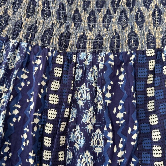 Marrakech smocked midi skirt size Large printed flowy blue white block print - Picture 7 of 7